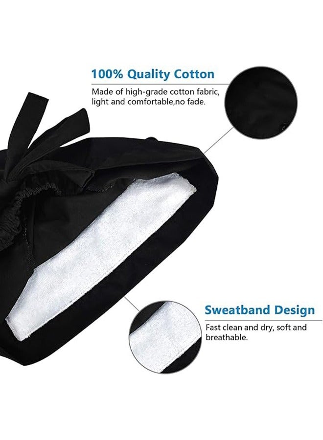 قبعة العمل مع أزرار و sweatband قابل للتعديل ، قبعات العمل القطنية مع حزمة ذيل حصان قابلة للتعديل ، أغطية الرأس قبعات الاستحمام ، القبعات الخلفية الشريط الشريط Sweatband للنساء الشعر الطويل - Image 3
